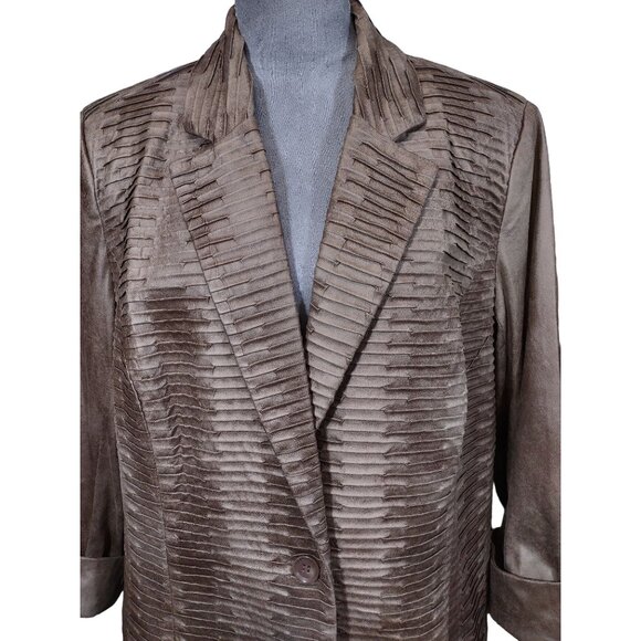 Erin London Pintuck Pleat Blazer Mocha 1 Button Sheen Lined Jacket Plus Sz 1X - Picture 11 of 11
